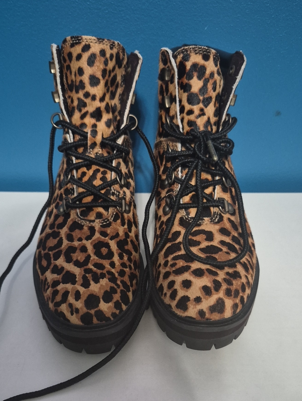 Timberland Leopard Print Lace-Up Combat Boots - Black & Brown